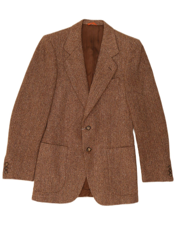 Vintage męska marynarka zapinana na 2 guziki IT 44 XS brązowa wełna w jodełkę