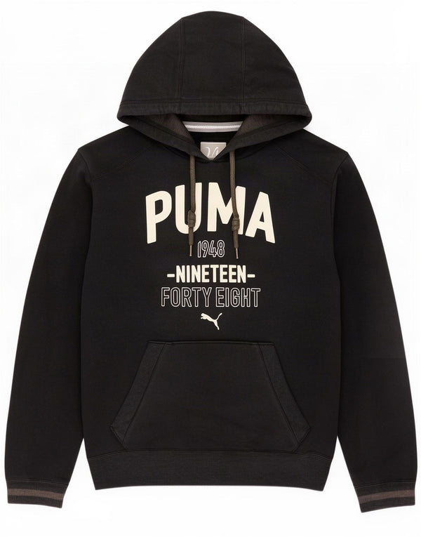 Męski sweter z kapturem Puma z grafiką, średni czarny, bawełniany