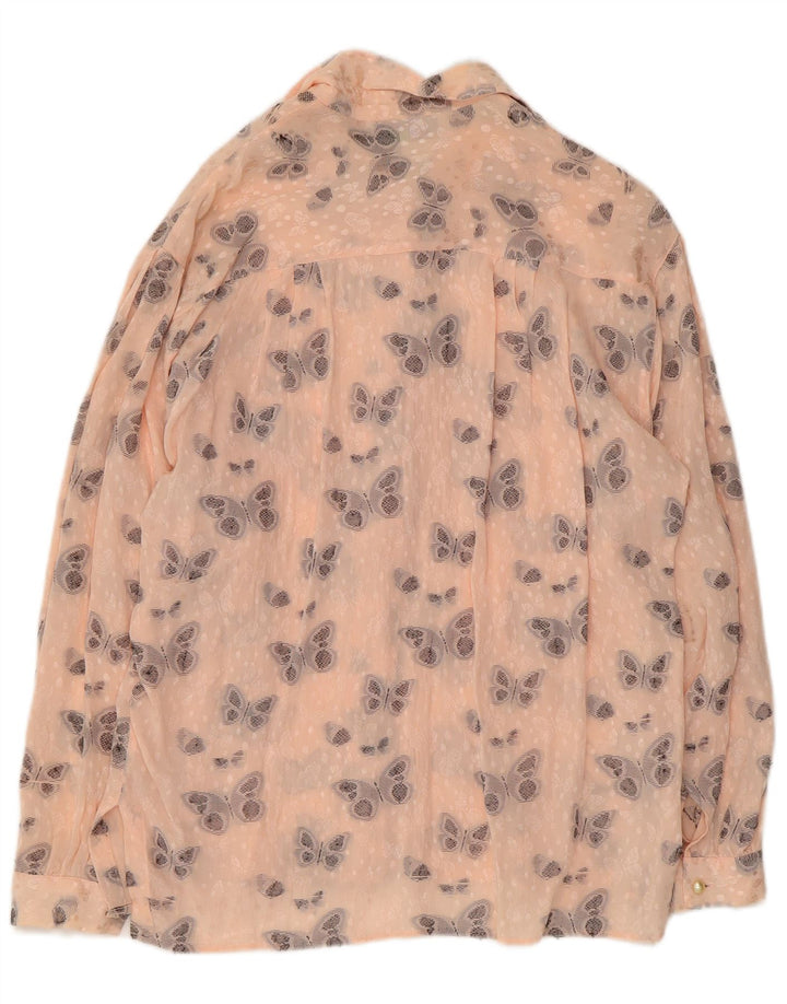 Damska bluzka koszulowa VINTAGE z grafiką UK 16, duży, różowy, jedwabny motyl