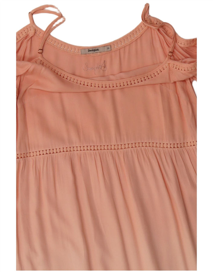 Desigual damska sukienka z odkrytymi ramionami i rękawami 3/4 EU 38, średni różowy kwiatowy