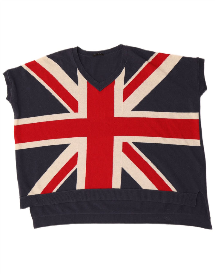 Damski podkoszulek Sisley England Oversize z kamizelką w jednym rozmiarze, niebieska wełna