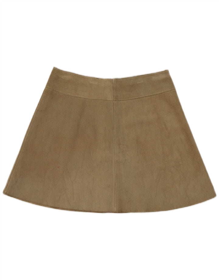 Damska zamszowa spódniczka mini w stylu vintage W28, średnia skóra khaki