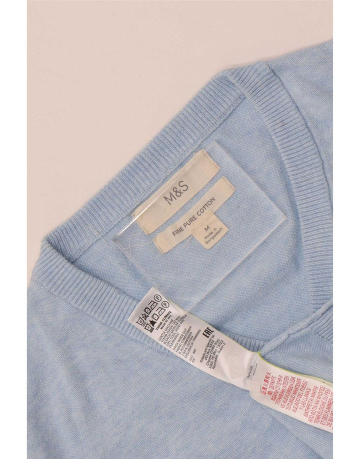 Marks & Spencer Męski sweter z dekoltem w kształcie litery V, średnioniebieski, bawełniany