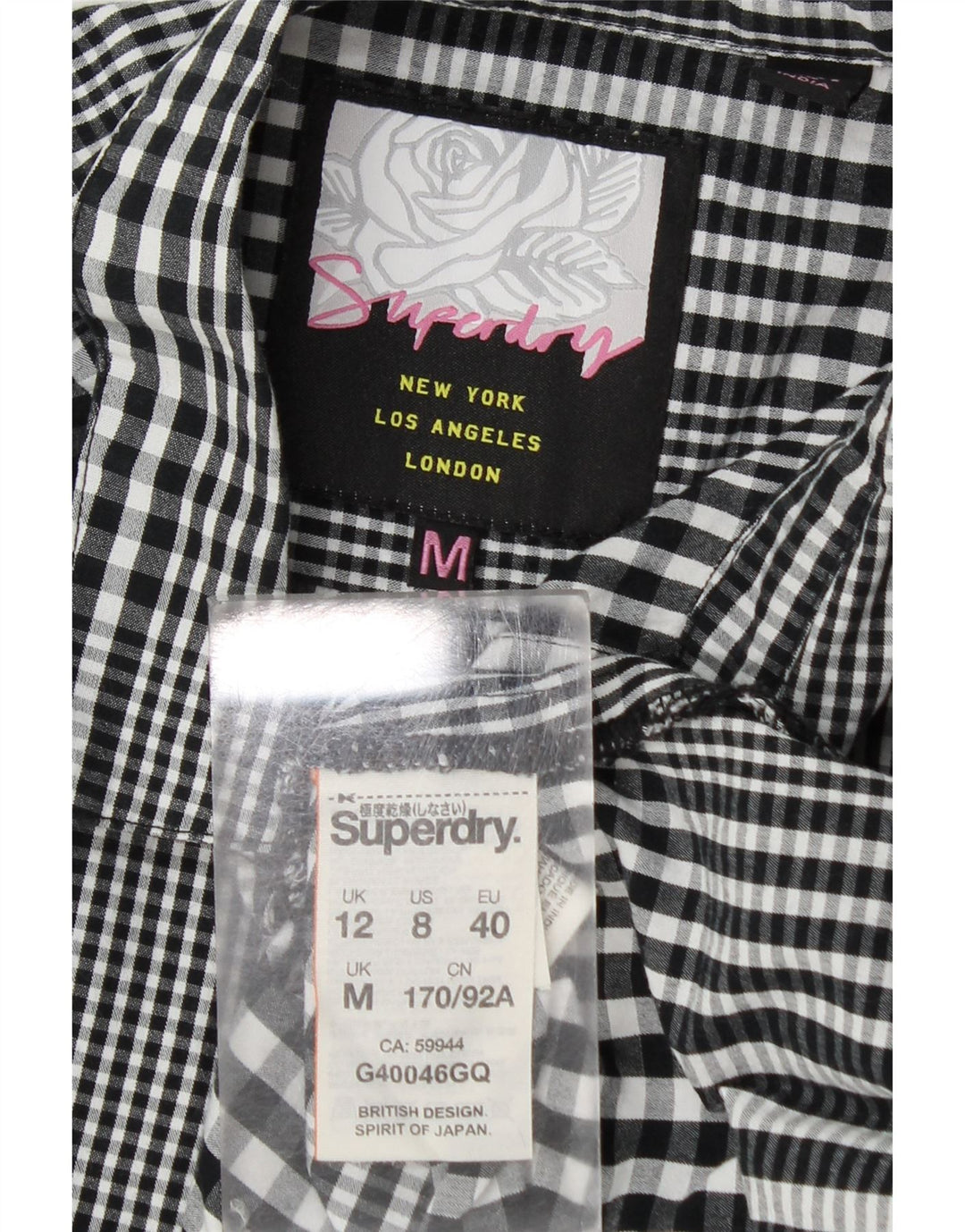 Damska koszula Superdry Longline Graphic UK 12, średnia, czarna, bawełniana w kratkę