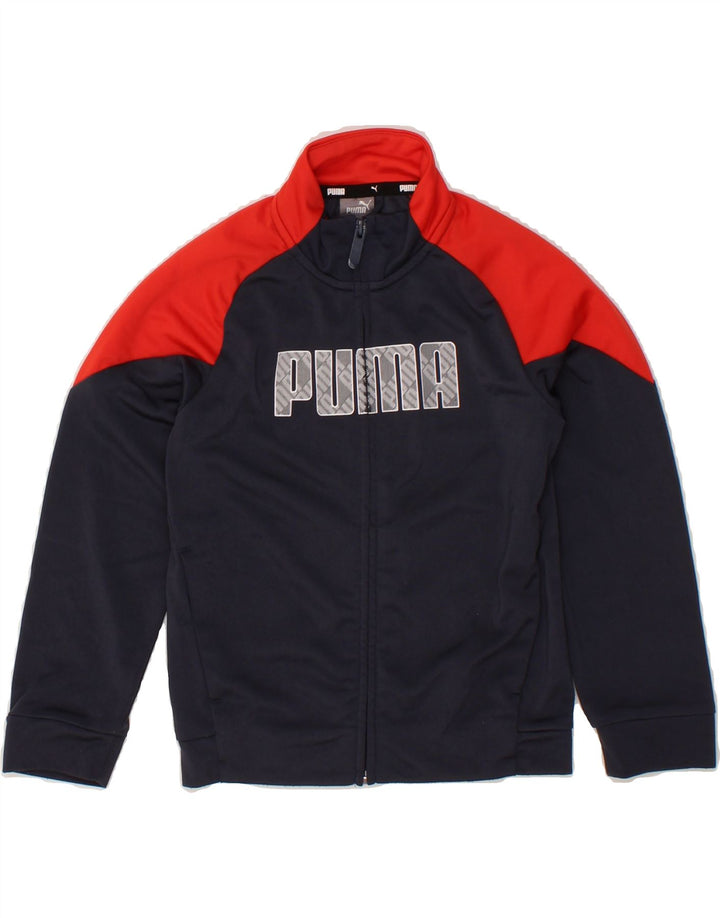 PUMA Boys Graphic Tracksuit Top Jacket 5-6 Years Navy Blue Colourblock Vintage Puma and Second-Hand Puma from Messina Hembry 
