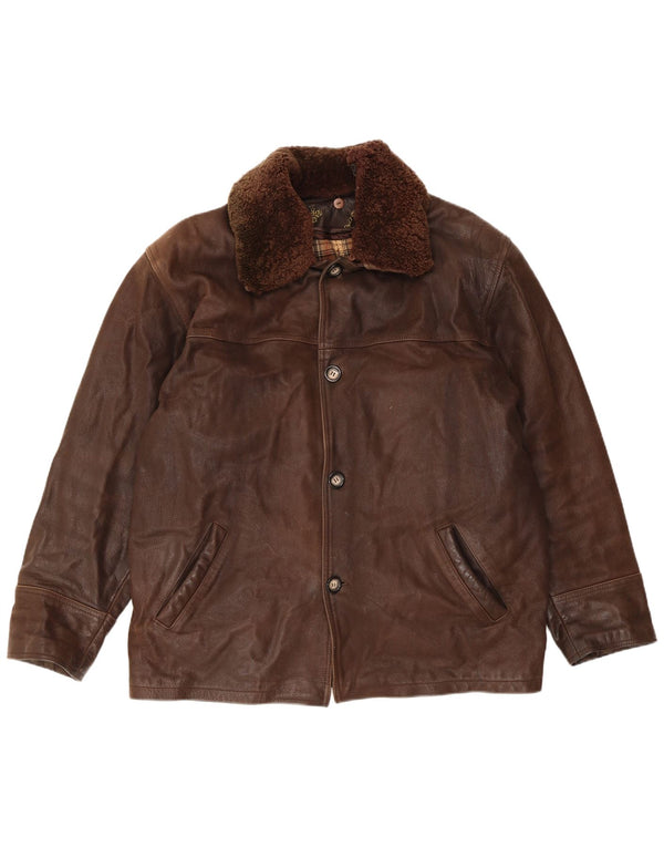 Męska kurtka skórzana VINTAGE UK 40 duża brązowa skóra