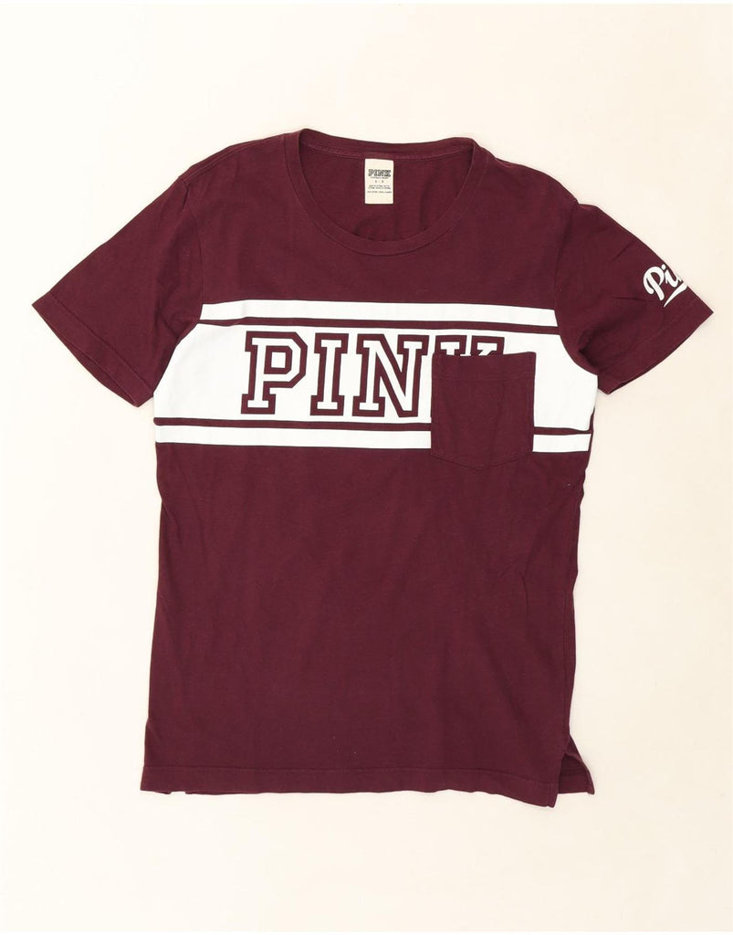 VICTORIAS SECRET Mens Graphic T-Shirt Top Small Burgundy Colourblock Vintage Victorias Secret and Second-Hand Victorias Secret from Messina Hembry 