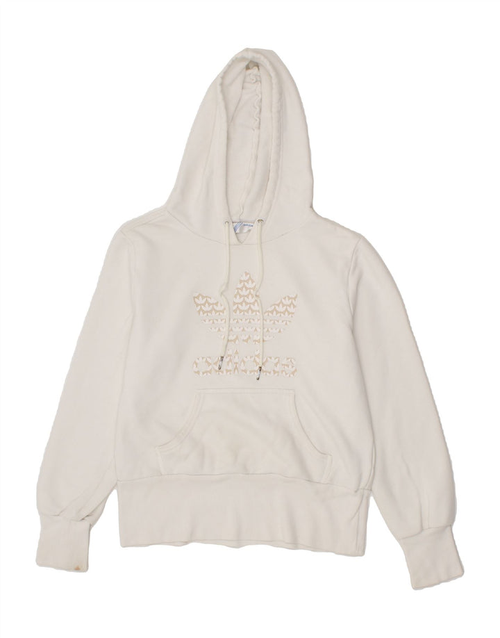 ADIDAS Womens Graphic Hoodie Jumper EU 40 Medium White Cotton Vintage Adidas and Second-Hand Adidas from Messina Hembry 