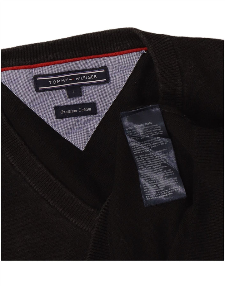 Męski sweter Tommy Hilfiger z dekoltem w kształcie litery V, duży, czarny, bawełniany