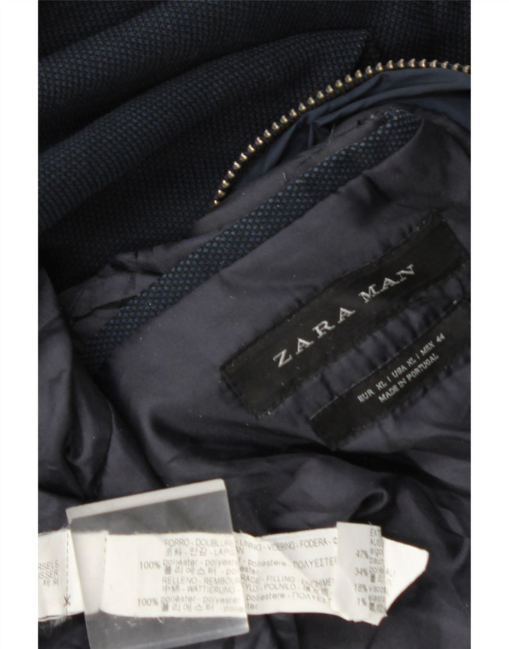 Męska kurtka bomberka Zara UK 42 XL, granatowa, poliester w kratkę