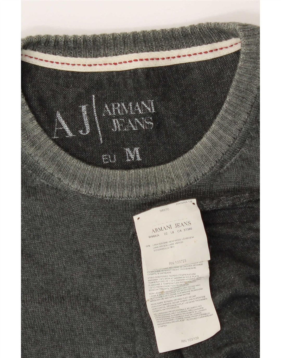 Męski sweter z okrągłym dekoltem Armani, średnio zielony, nowa wełna