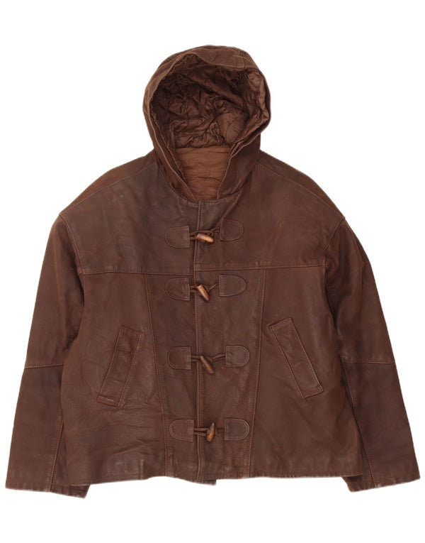 Bracci Mens Hooded Leather Jacket UK 38 Medium Brown