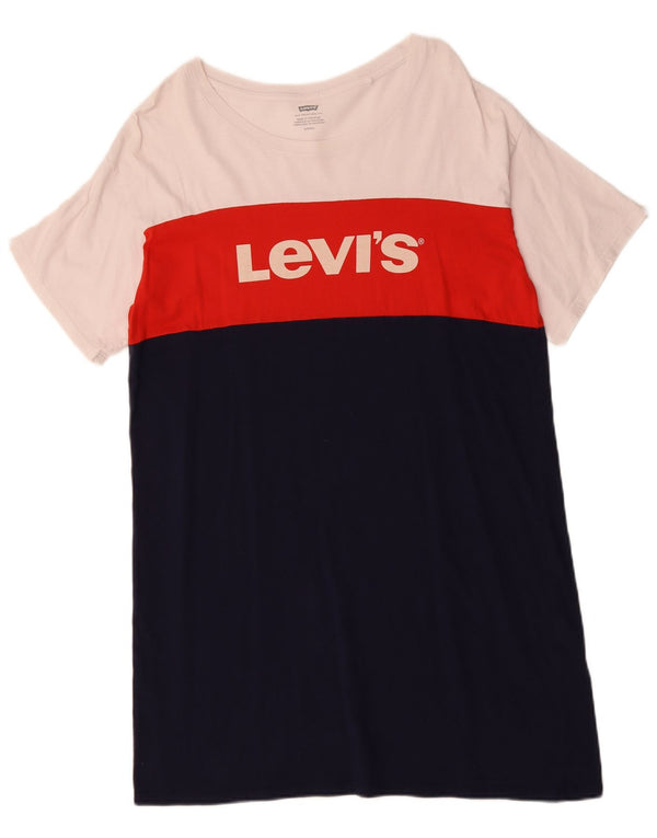 Damska sukienka t-shirtowa oversize LEVI'S UK 10, mała, granatowa, z blokami kolorów
