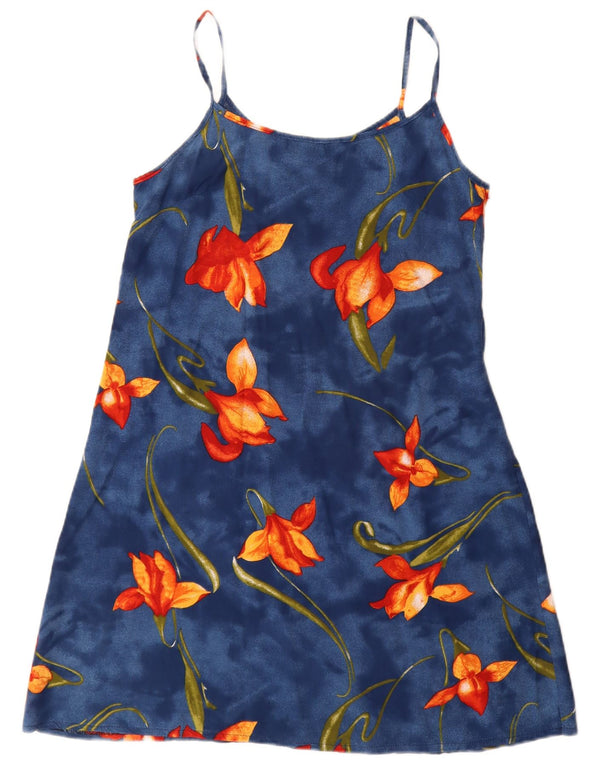 Vintage Womens Slip Dress UK 12 Medium Blue Floral Viscose