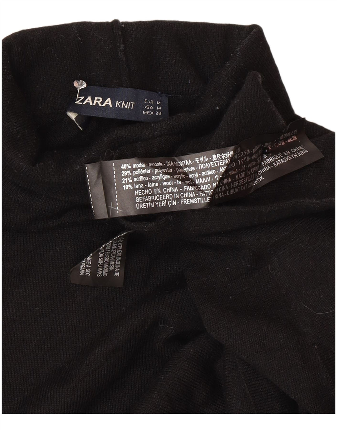 Sweter damski Zara z wywijanym dekoltem UK 14, średni czarny modal