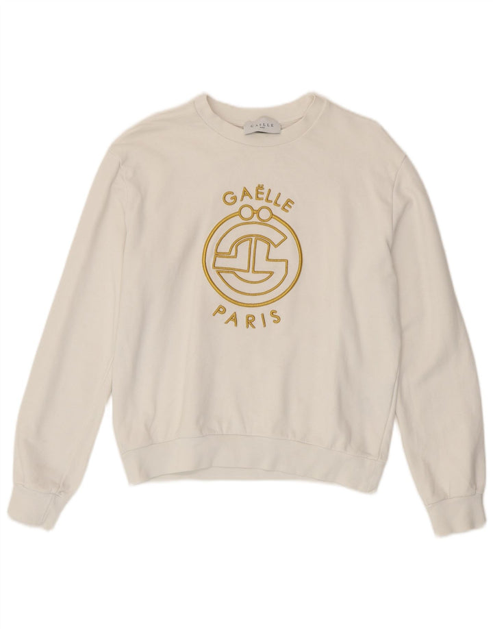 Damska bluza oversize Gaelle z grafiką, UK 10, mała, biała, bawełniana