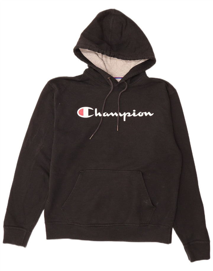 CHAMPION Mens Graphic Hoodie Jumper Medium Black Cotton
