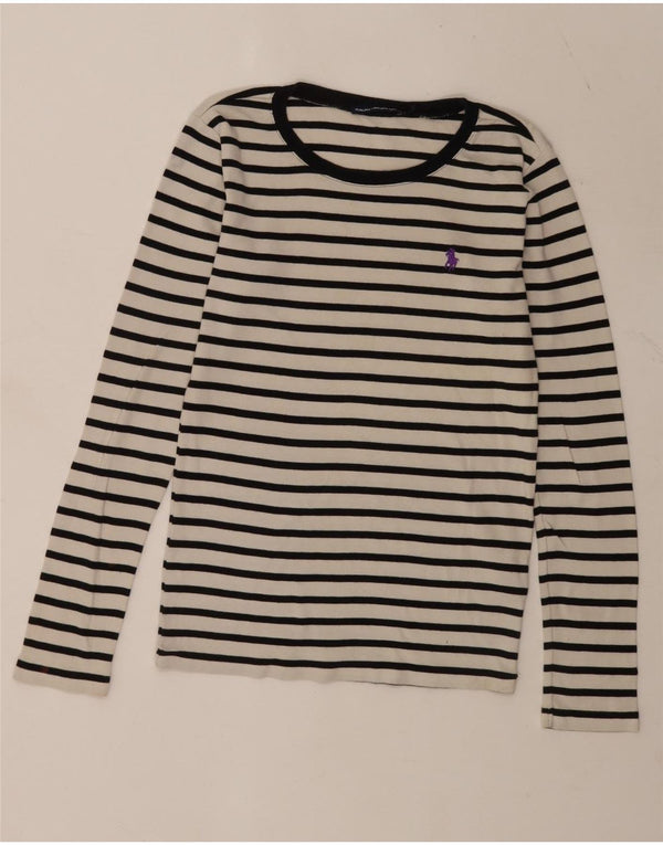 Damski top Ralph Lauren z długim rękawem, UK 12, bawełna w średnie białe paski
