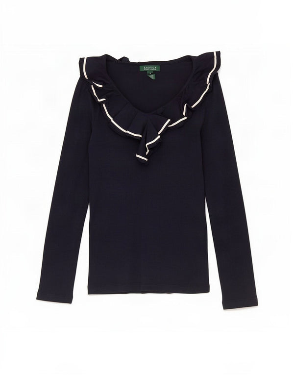 Damski top Ralph Lauren z długim rękawem, UK 12, średni granatowy, bawełniany