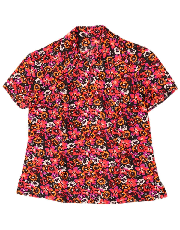 Bluzka damska Vintage Top UK 14, duża, czerwona w kwiaty