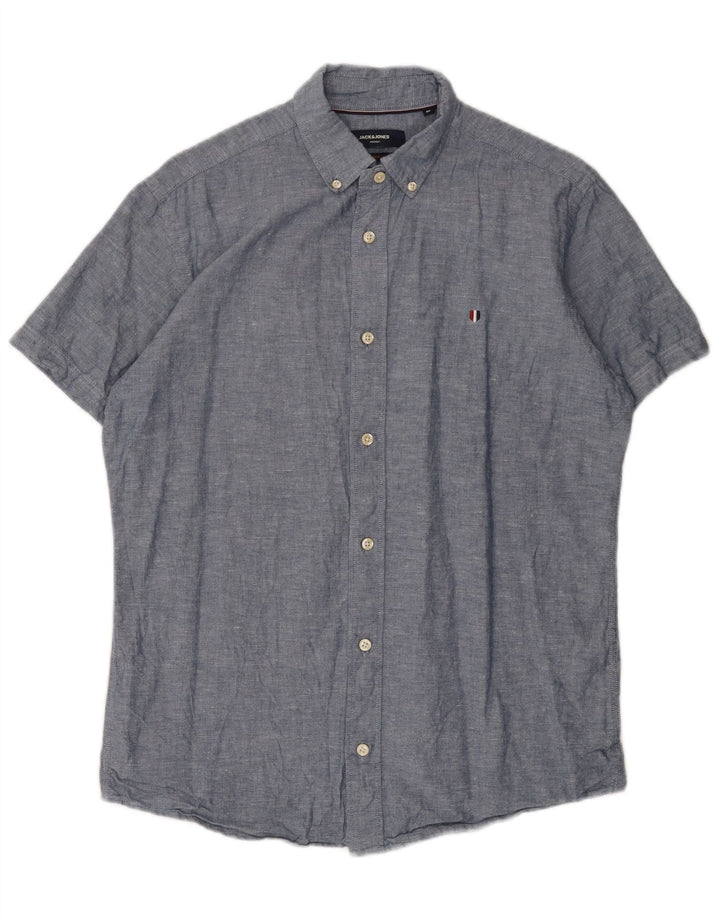 Koszula męska z krótkim rękawem Jack & Jones, średnioniebieska, bawełniana