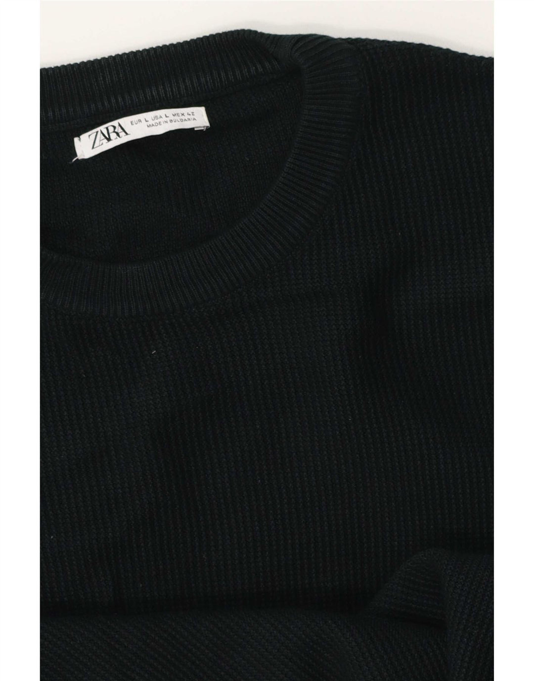 Zara Męski sweter z okrągłym dekoltem, duży, czarny, bawełniany
