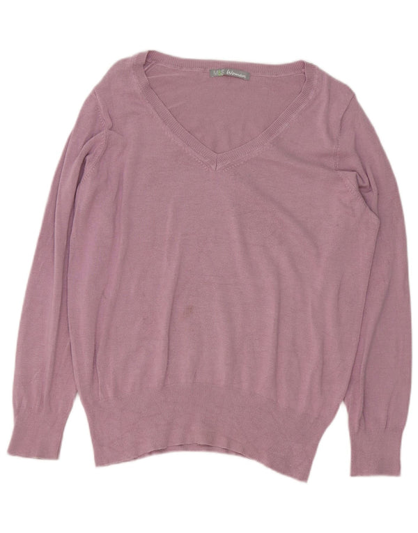 Marks & Spencer Damski sweter z dekoltem w kształcie litery V, UK 16, duży fioletowy