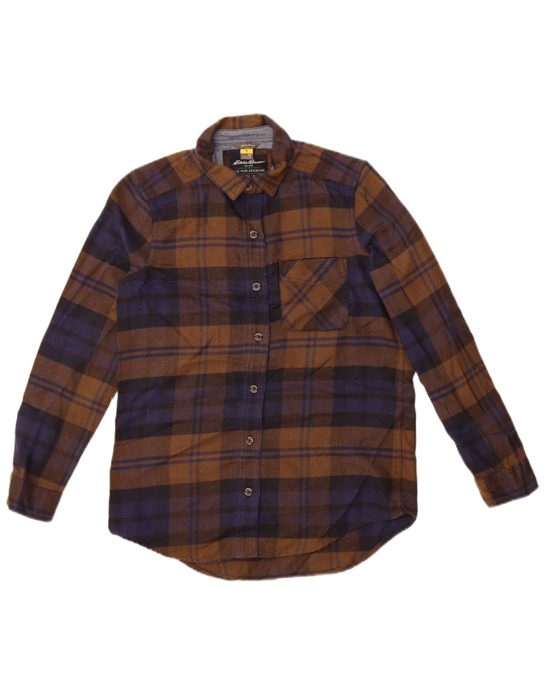 Damska koszula flanelowa oversize Eddie Bauer UK 6 XS, poliester w brązową kratkę