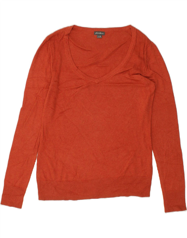 EDDIE BAUER Womens V-Neck Jumper Sweater UK 14 Medium Orange Cotton Vintage Eddie Bauer and Second-Hand Eddie Bauer from Messina Hembry 