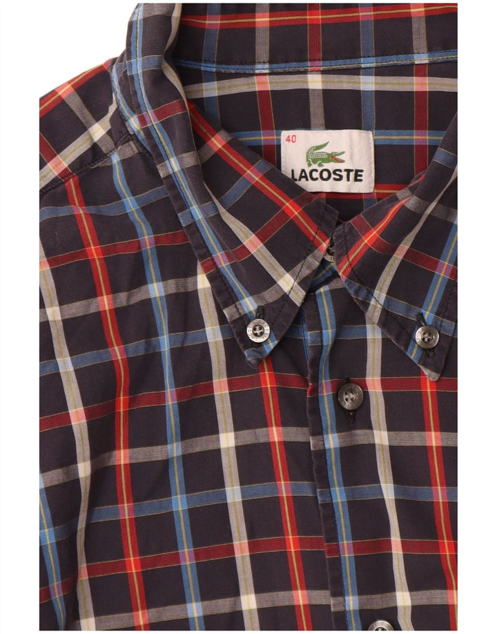 Koszula męska z krótkim rękawem Lacoste, rozmiar 40, średnia, granatowa, bawełniana w kratę