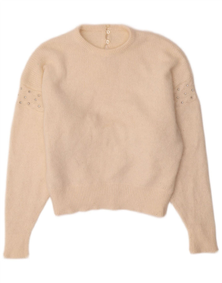 Sweter damski VINTAGE z okrągłym dekoltem UK 14, średni złamanej bieli