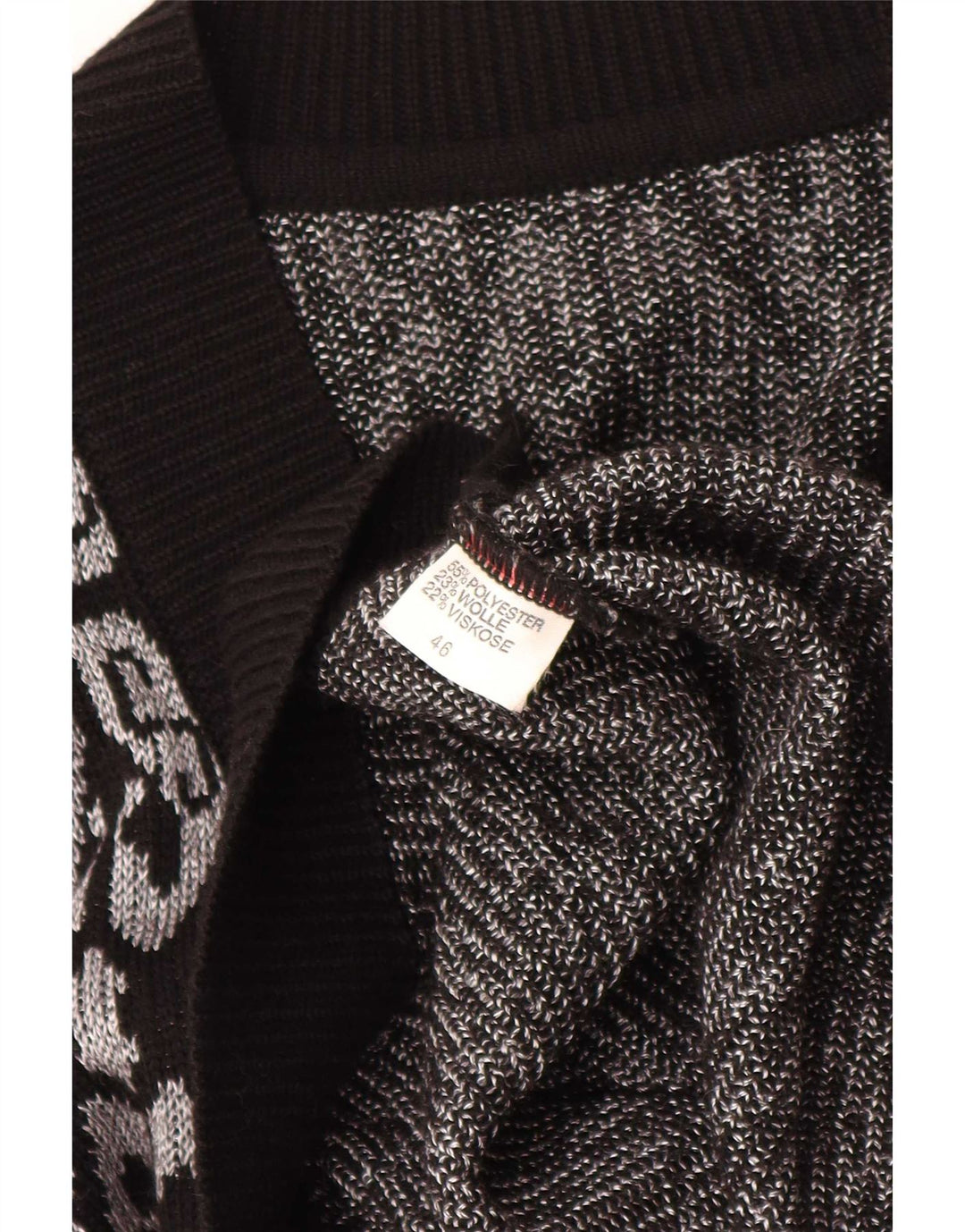 Vintage damski podkoszulek bez rękawów EU 46 XL, czarny, poliester Fair Isle