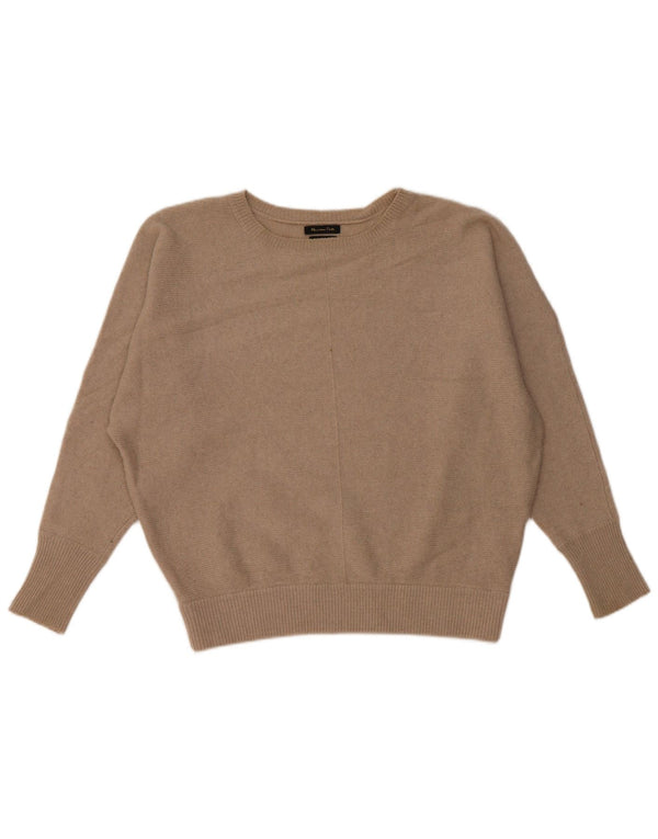 Massimo Dutti Womens Oversized Boat Neck Jumper Sweater UK 6 XS Beige Wool