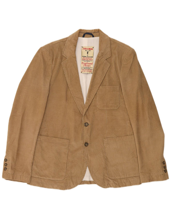 Męska marynarka Zara zapinana na 2 guziki, sztruksowa marynarka UK 40, duża, brązowa, bawełniana