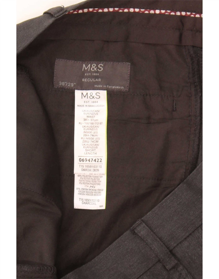 Męskie spodnie garniturowe Marks & Spencer o regularnym kroju W38 L29 Szary poliester