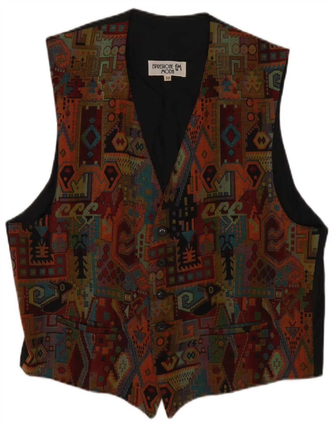 Kamizelka męska Vintage IT 52 Duża wielobarwna geometryczna wiskoza Aztec