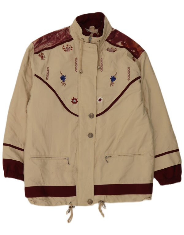 Damska kurtka oversize w stylu vintage UK 8, mała, beżowa, z poliestru w kwiaty
