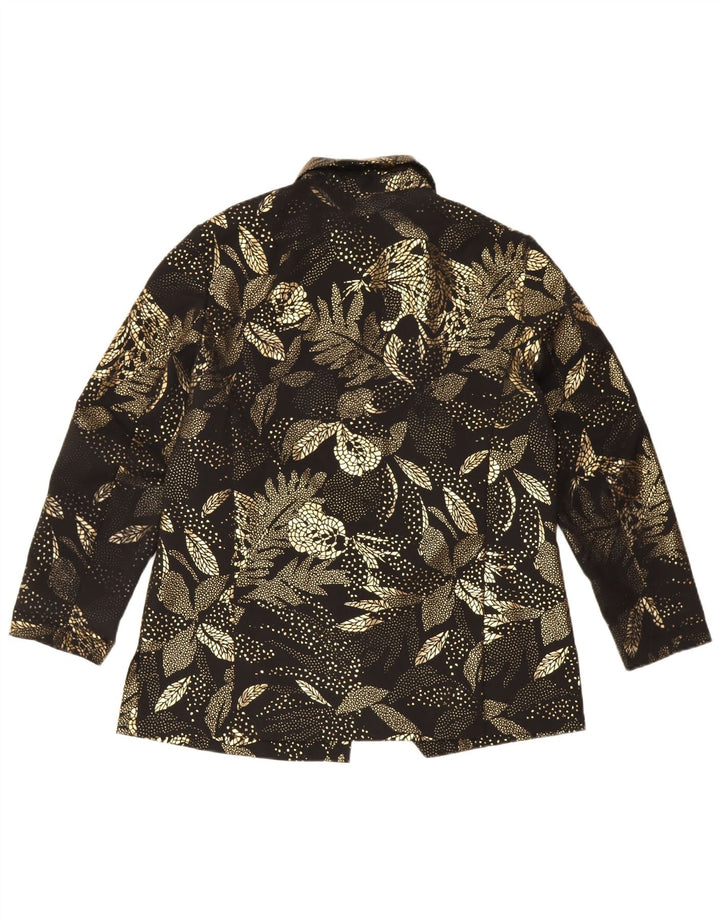 Vintage damska bluzka koszulowa UK 16, duża czarna w kwiaty