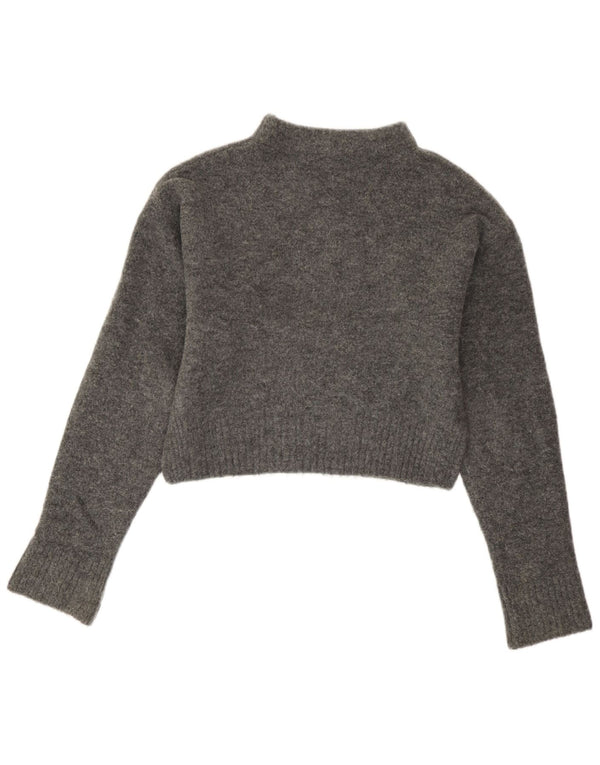 Zara Womens Loose Fit Crop Turtle Neck Jumper Sweater UK 6 XS Grey Flecked