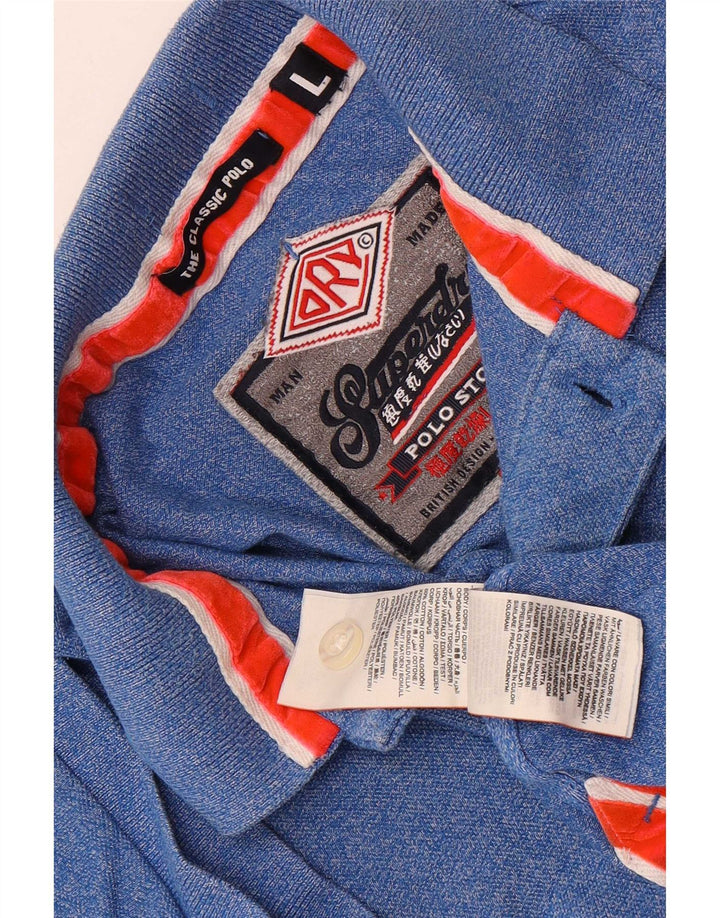 Męska koszulka polo Superdry, duża niebieska, bawełniana, klasyczna
