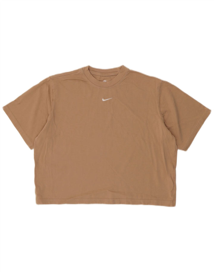 Damski T-shirt Nike o krótkim kroju, UK 14, średni beż, bawełna
