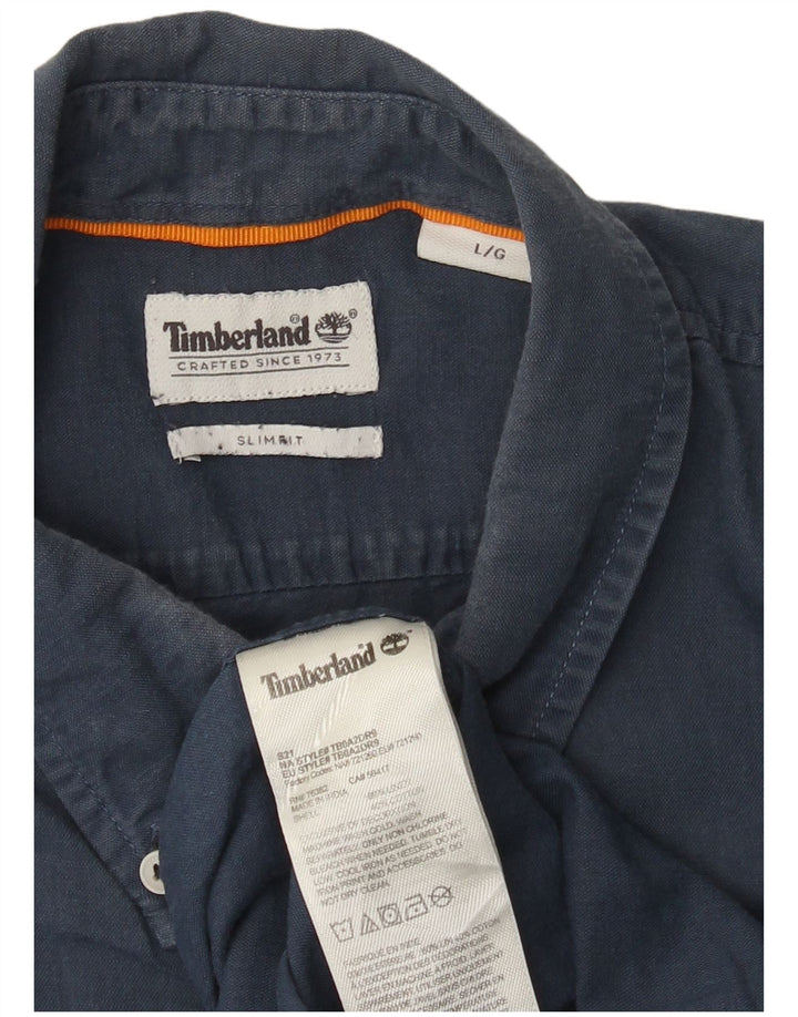 Koszula męska Timberland Slim Fit, duża, granatowa, lniana