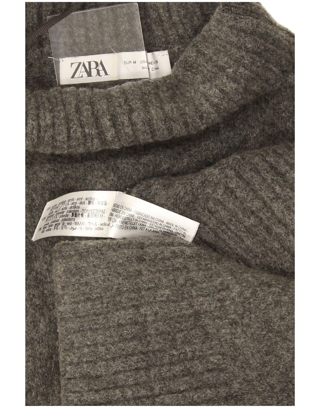 Damski sweter oversize Zara z wywijanym dekoltem UK 14, średni szary, nakrapiany