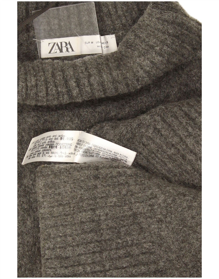 Damski sweter oversize Zara z wywijanym dekoltem UK 14, średni szary, nakrapiany