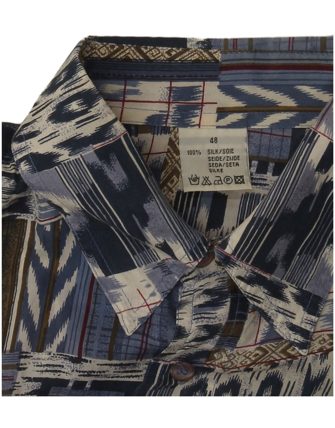 Koszula męska z krótkim rękawem w stylu vintage IT 48 Średni niebieski patchworkowy jedwab