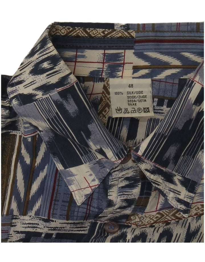 Koszula męska z krótkim rękawem w stylu vintage IT 48 Średni niebieski patchworkowy jedwab