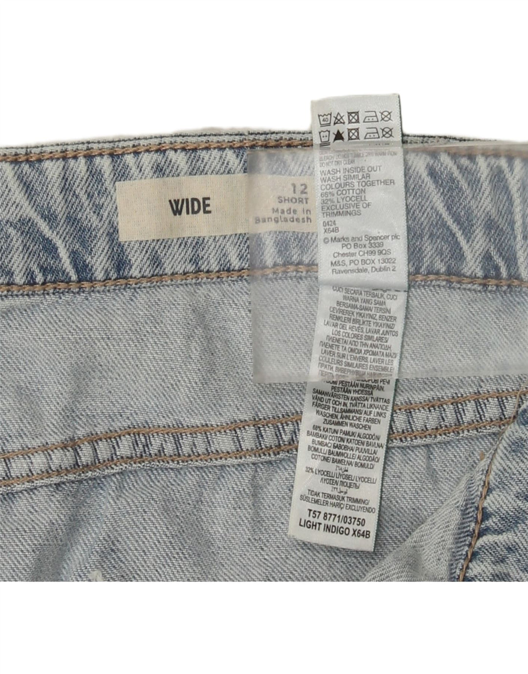 Marks & Spencer Damskie jeansy cargo z szeroką nogawką UK 12 Medium W32 L28 Niebieskie