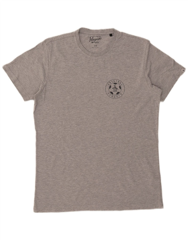 Męski T-shirt z grafiką Pingwin, duży, szary, nakrapiany bawełniany