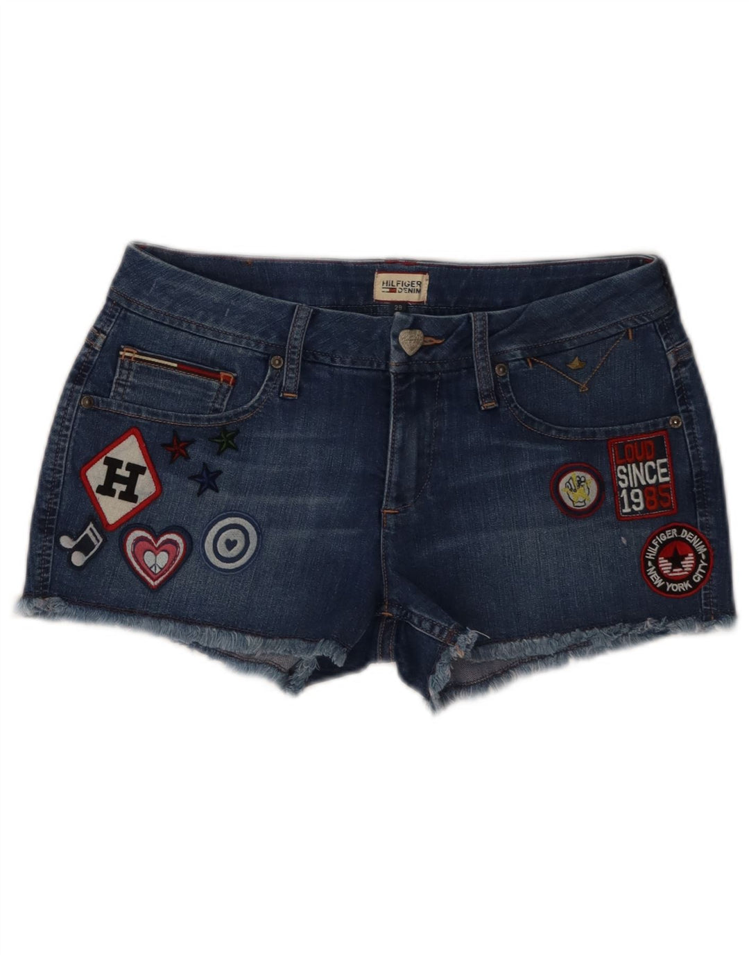 Damskie spodenki jeansowe Tommy Hilfiger Graphic W29 Średnioniebieskie bawełniane