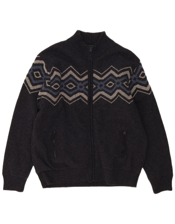 Atlas For Men Męski sweter rozpinany na zamek 3XL Szara geometryczna wełna